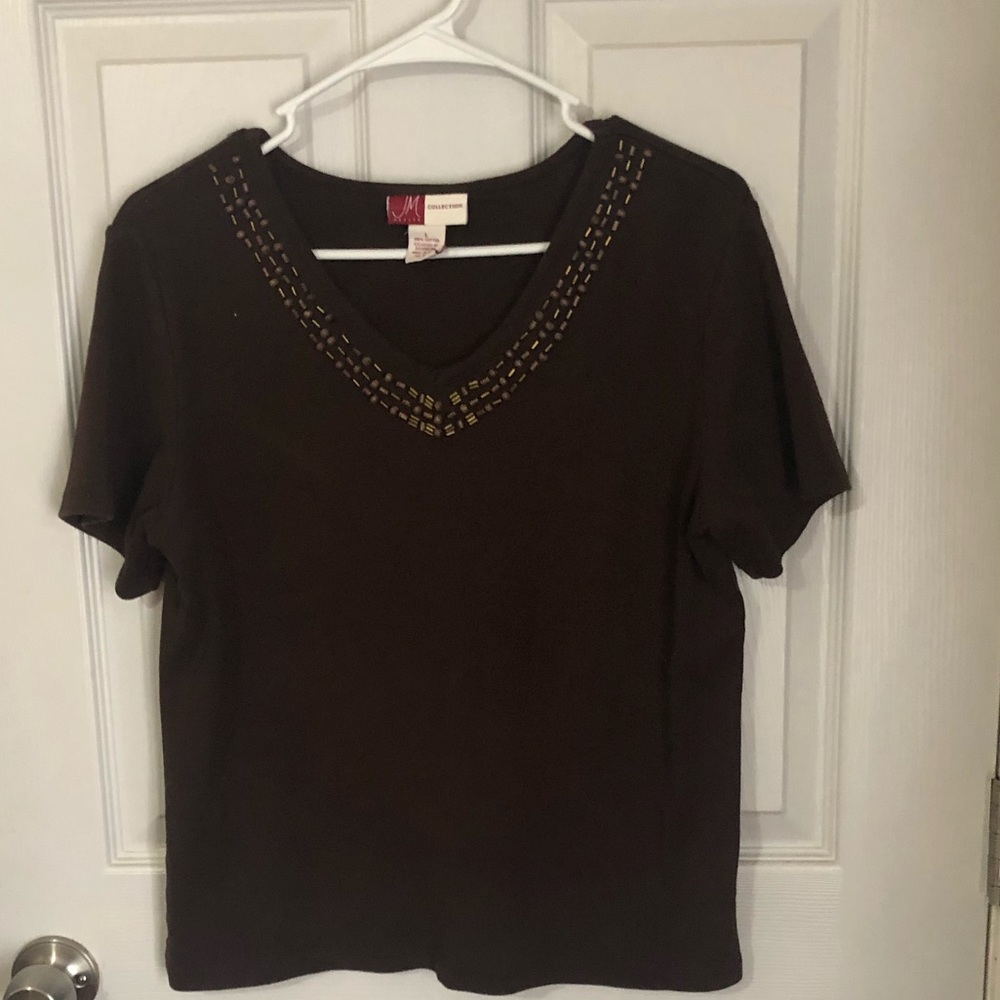 JM petite Large Brown T with beading